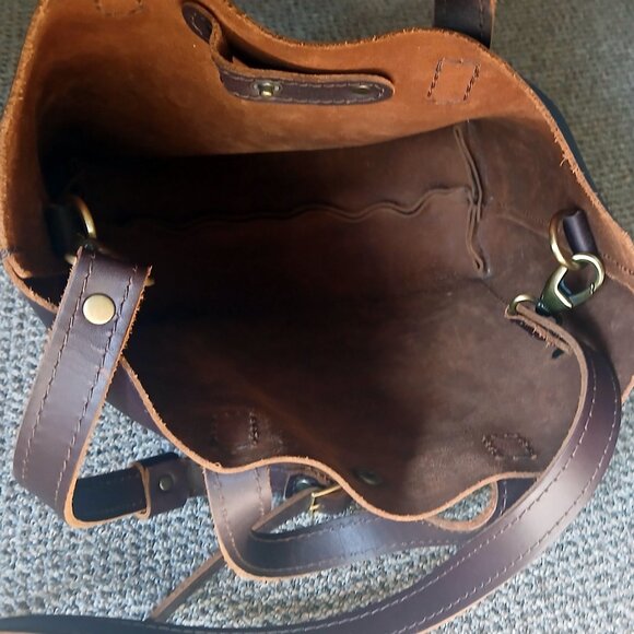 Portland Leather Goods Mini Crossbody Bag Purse Grizzly/Classic Brown Tote - Picture 4 of 4